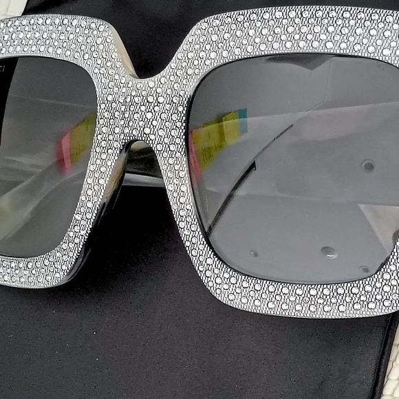 Rare HOT Gucci "GRAY COLOR" Swarovski Rhinestones Square Sunglasses GG0048/S - Picture 7 of 16